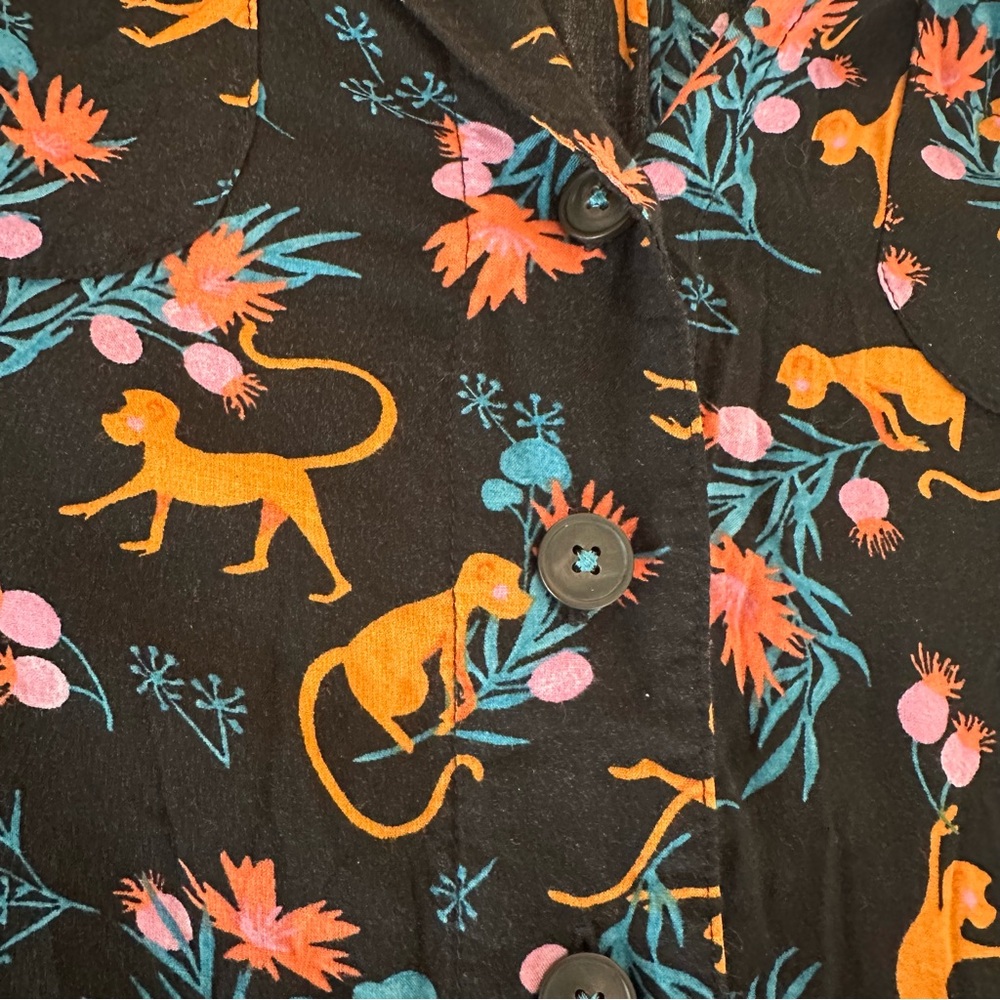 Anthropologie Maeve Monkey Print Blouse Black Safari Orange Pink Floral Top S - Picture 6 of 10